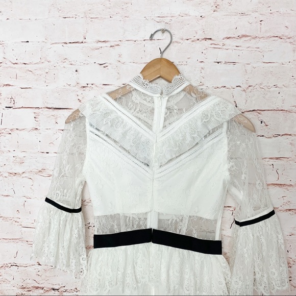 Self-Portrait White Fine Lace Mini Dress Size 2 - Picture 12 of 14